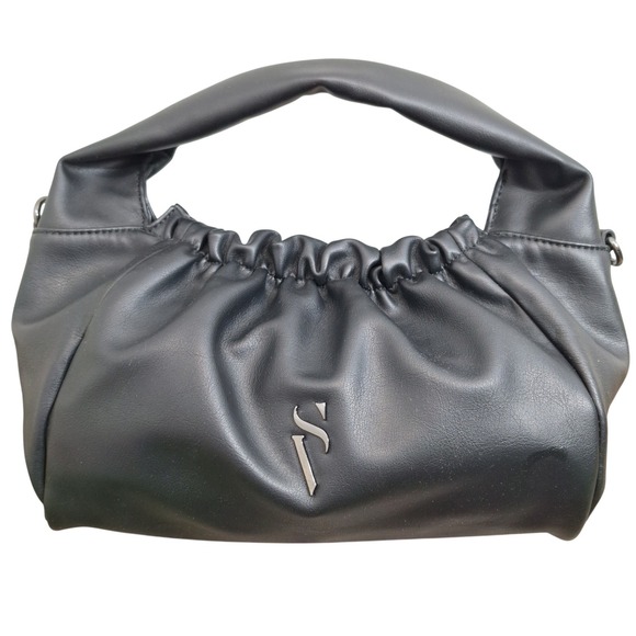 Simply Vera Vera Wang Handbags - Simply Vera Vera Wang Black Ruched Faux Leather Hobo Bag SV Logo Handbag